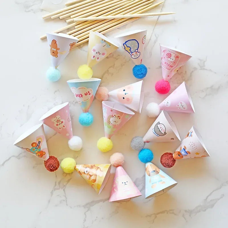 Mini Birthday Hat Cake Toppers DIY Decoration Kids Flages Baby Shower