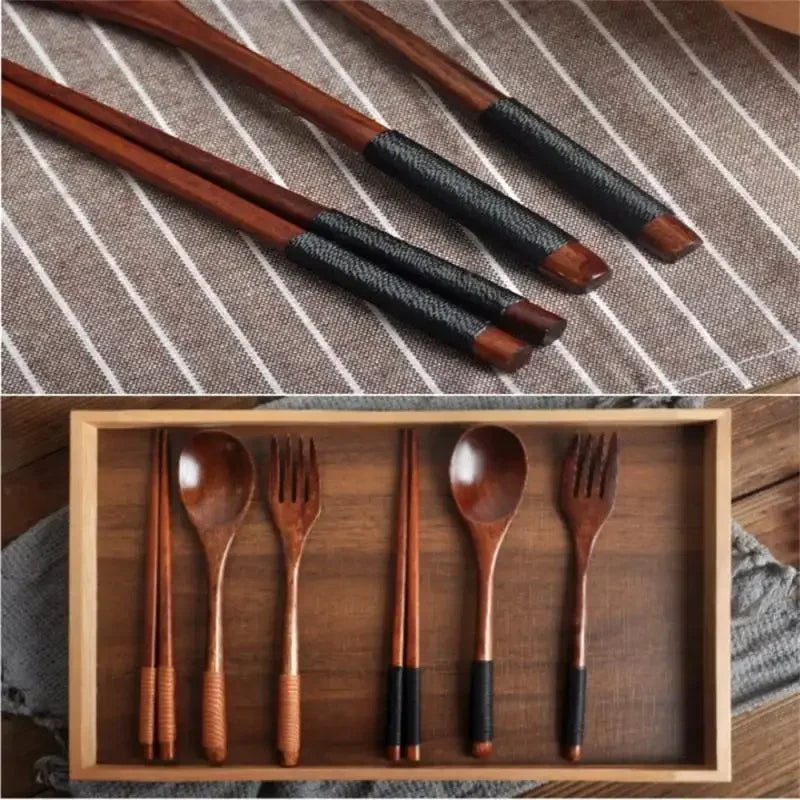 3-Piece Bamboo Cutlery Set – Fork, Spoon & Chopsticks