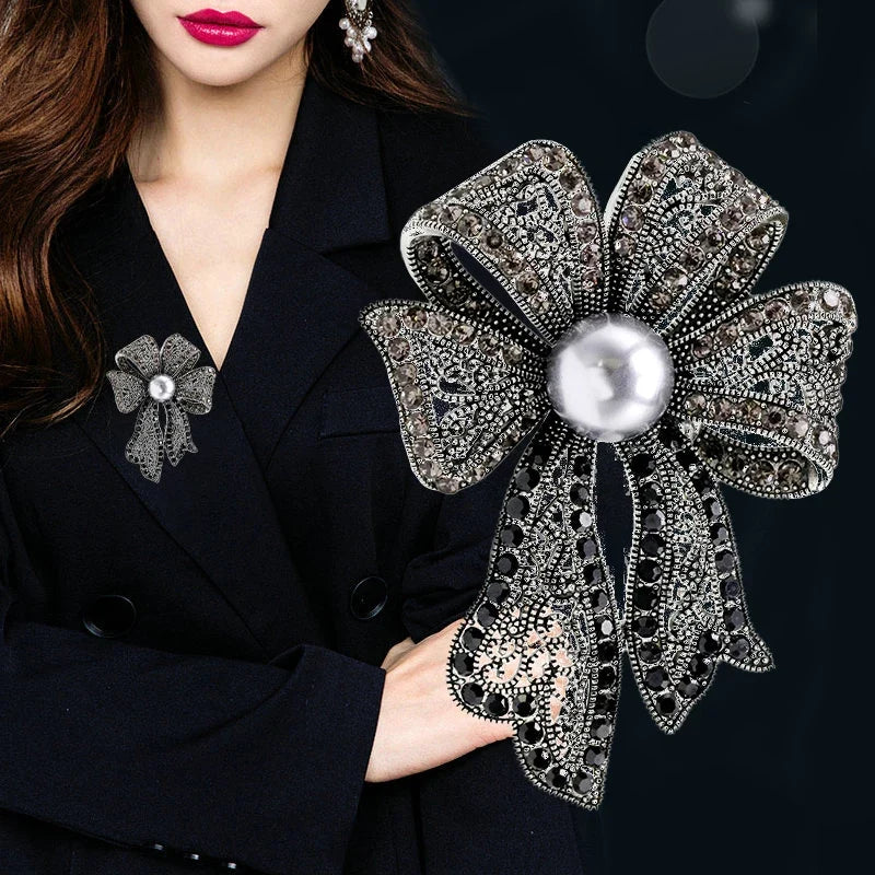 Vintage Rhinestone Pearl Bowknot Brooch for Women | Gift Pin