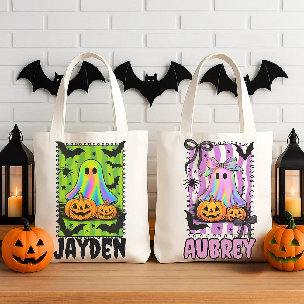 Personalized Halloween Ghost Tote Bag | Custom Name Candy Bag