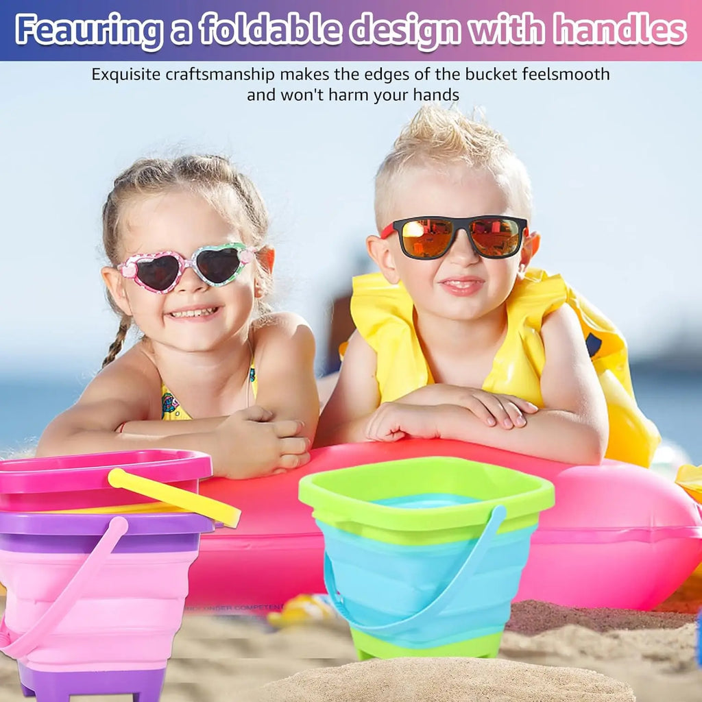 Foldable Silicone Beach Buckets for Kids – 3-Pack Collapsible