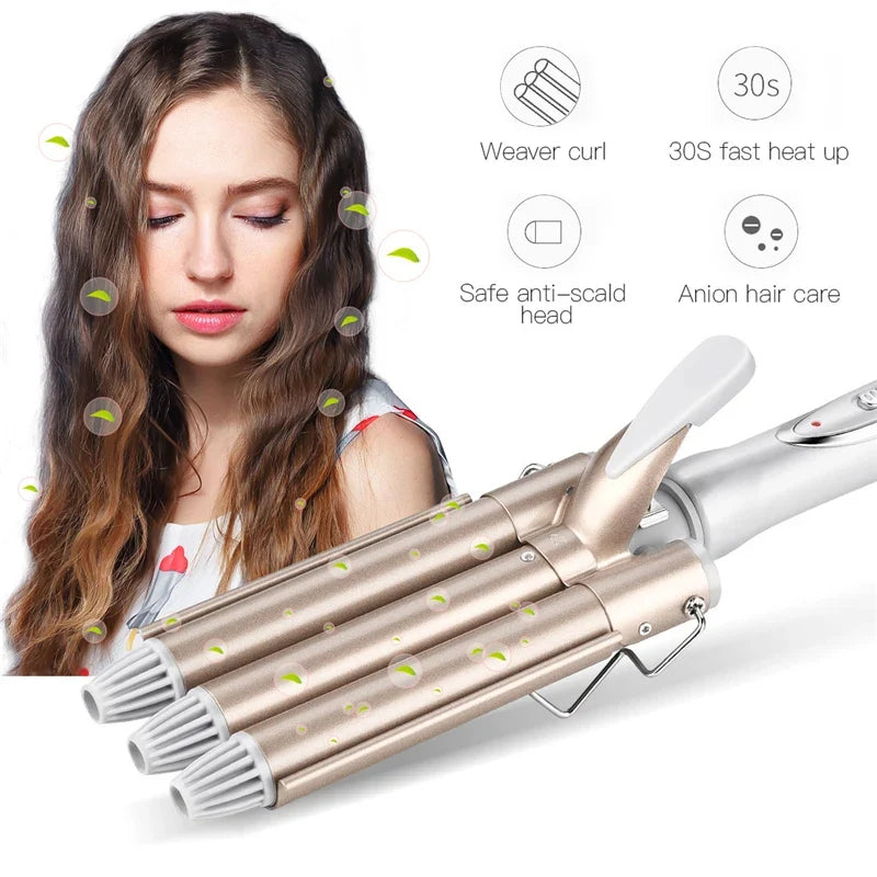 3 Barrel Ceramic Ionic Hair Waver | LCD Curling Iron