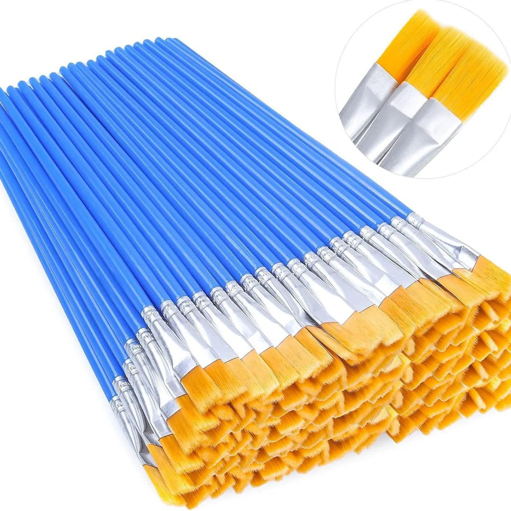 100pcsPainting Brushes Art Round Flat Hair Nylon Paint Brush Oil
