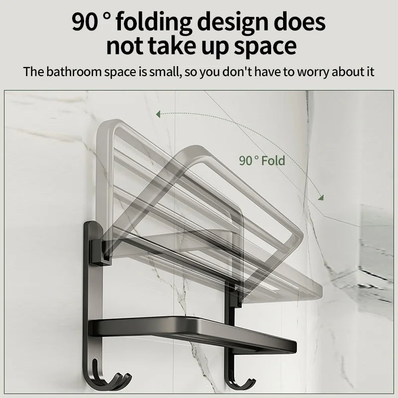 Black Aluminum No-Drill Towel Rack | Bathroom Towel Bar