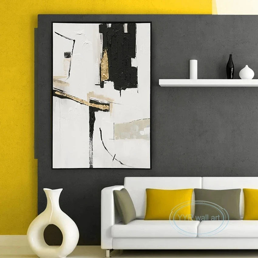 Hand-Painted Abstract Oil Painting | Gold Foil Nordic Wall Art
