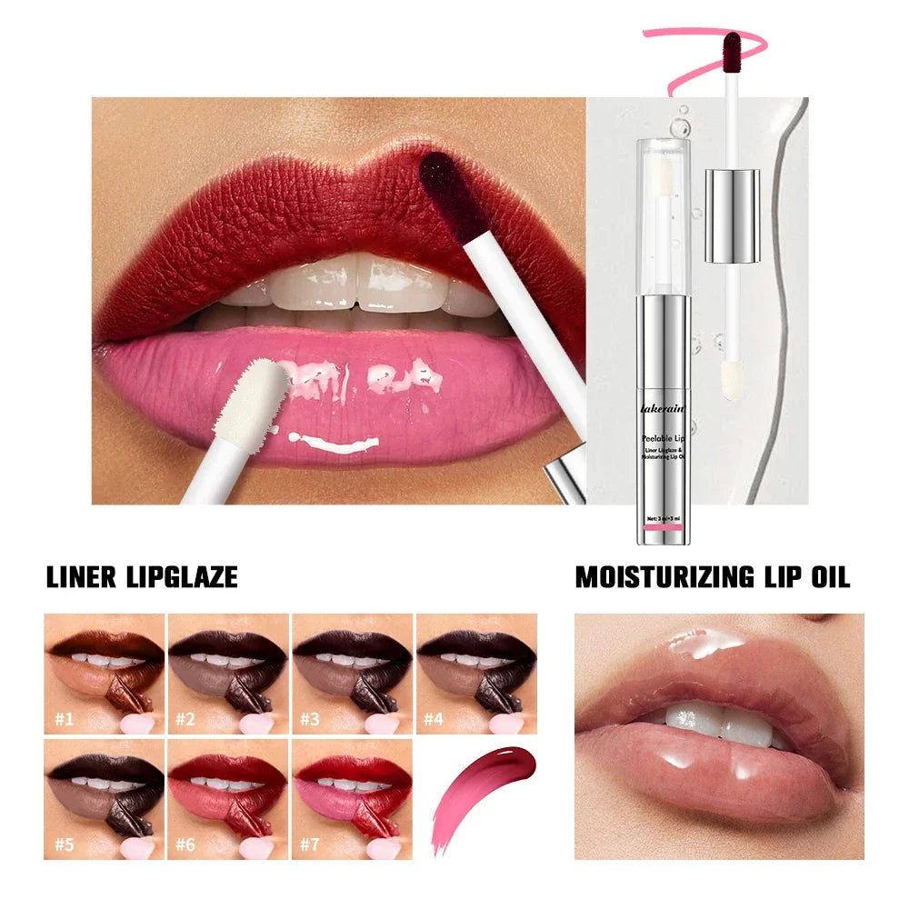 Waterproof Peel Off Lip Liner Gloss Double Head Matte Nourishing