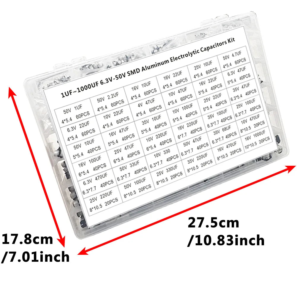 1500PCS SMD Electrolytic Capacitor Kit – 36 Values 1µF–1000µF