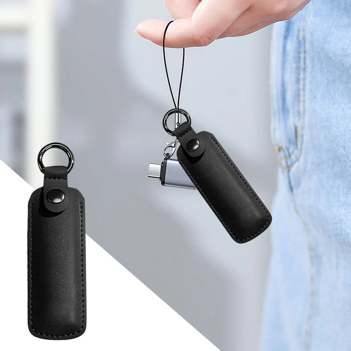 PU Leather USB Flash Drive Case | Key Ring Holder & Pouch