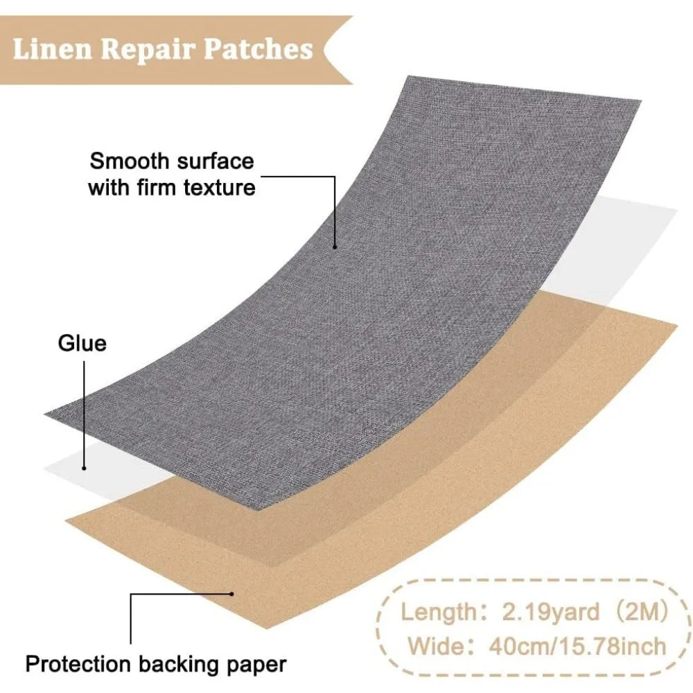 Self-Adhesive Fabric Repair Patch Roll 78.7"×15.7" – Light Grey
