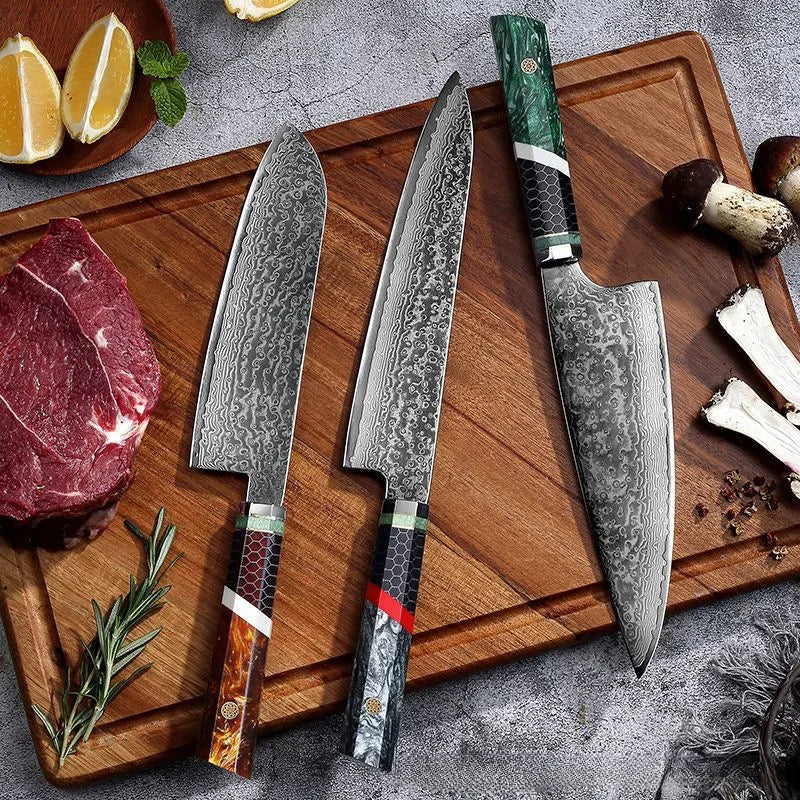 67-Layer Damascus Steel Chef Knife with Solid Wood Handle
