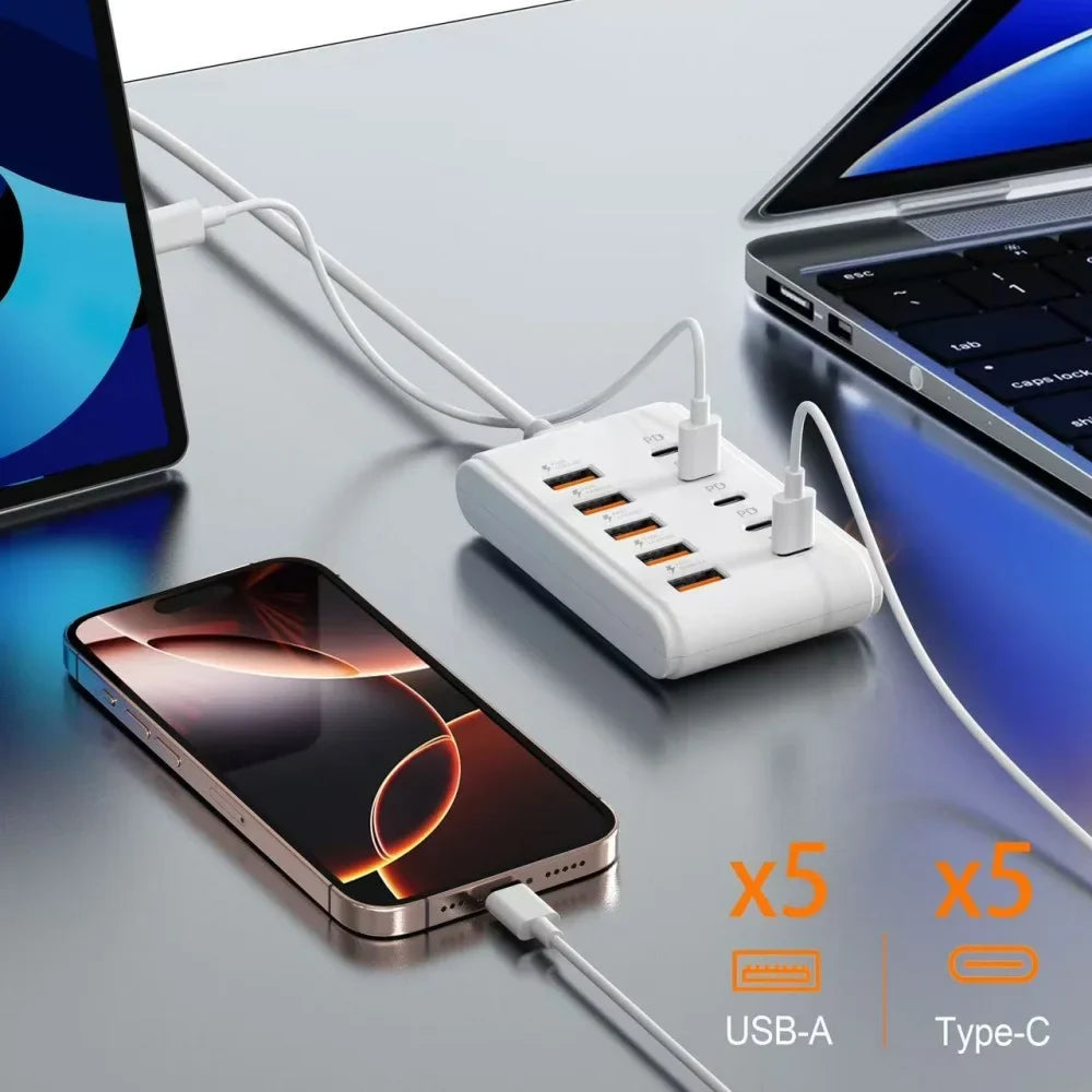 10-in-1 USB Desktop Charging Station | 10-Port USB Hub