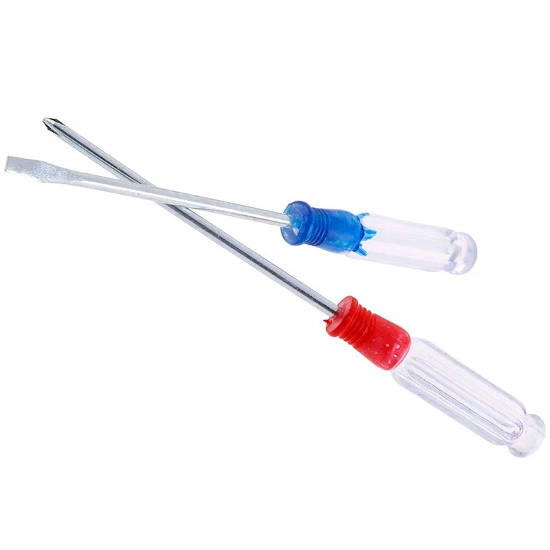 Small Precision Flat-blade Cross Screwdriver Red Blue Plastic Handle