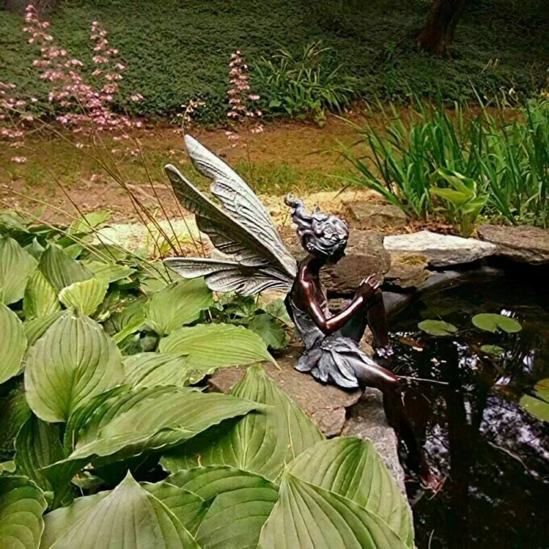Flute Fairy Resin Garden Statue – Angel Sculpture Decor