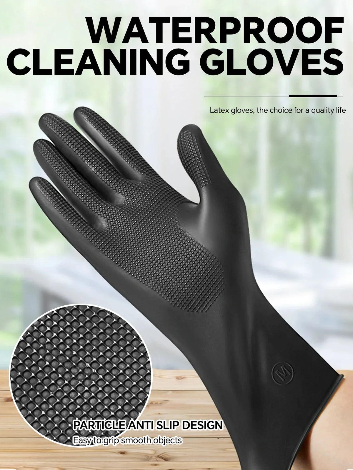 Black Latex Rubber Gloves – Waterproof Non-Slip Hair Dye Gloves