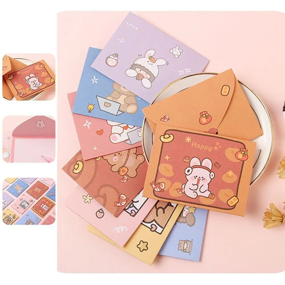 Cartoon Greeting Cards – Bear & Rabbit Foldable Cards, 9 Styles
