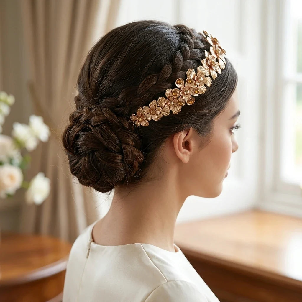 Metal Flower Leaf Hairband – Alloy Wedding Headpiece for Women