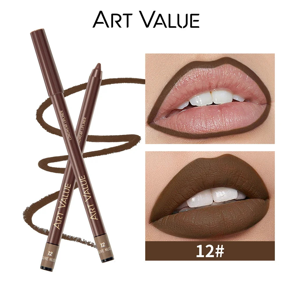 Art Value 12-Color Waterproof Matte Lip Liner Pencil – Long Lasting