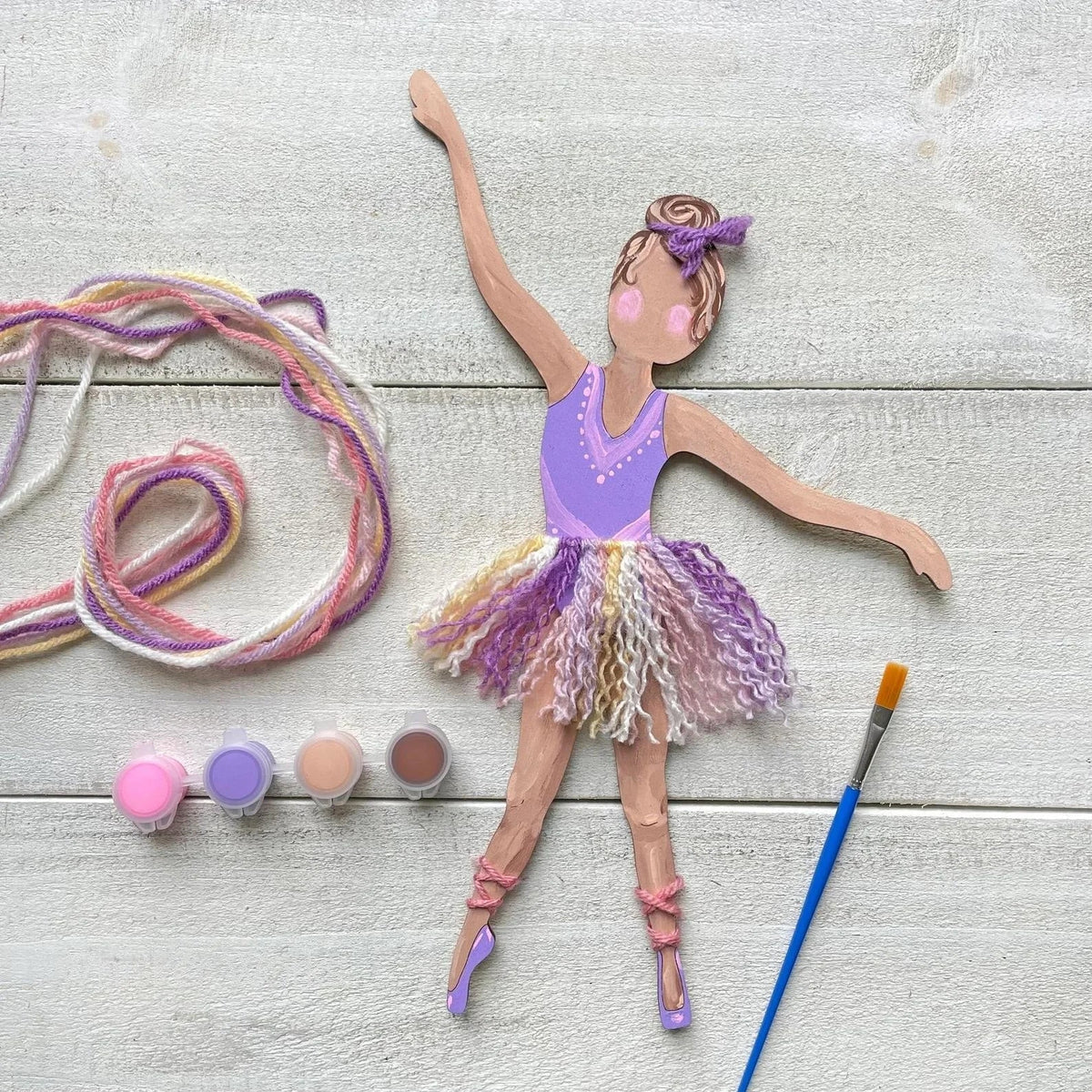 Ballerina Self-Portrait Wood Craft Kit – Paint & Yarn Included