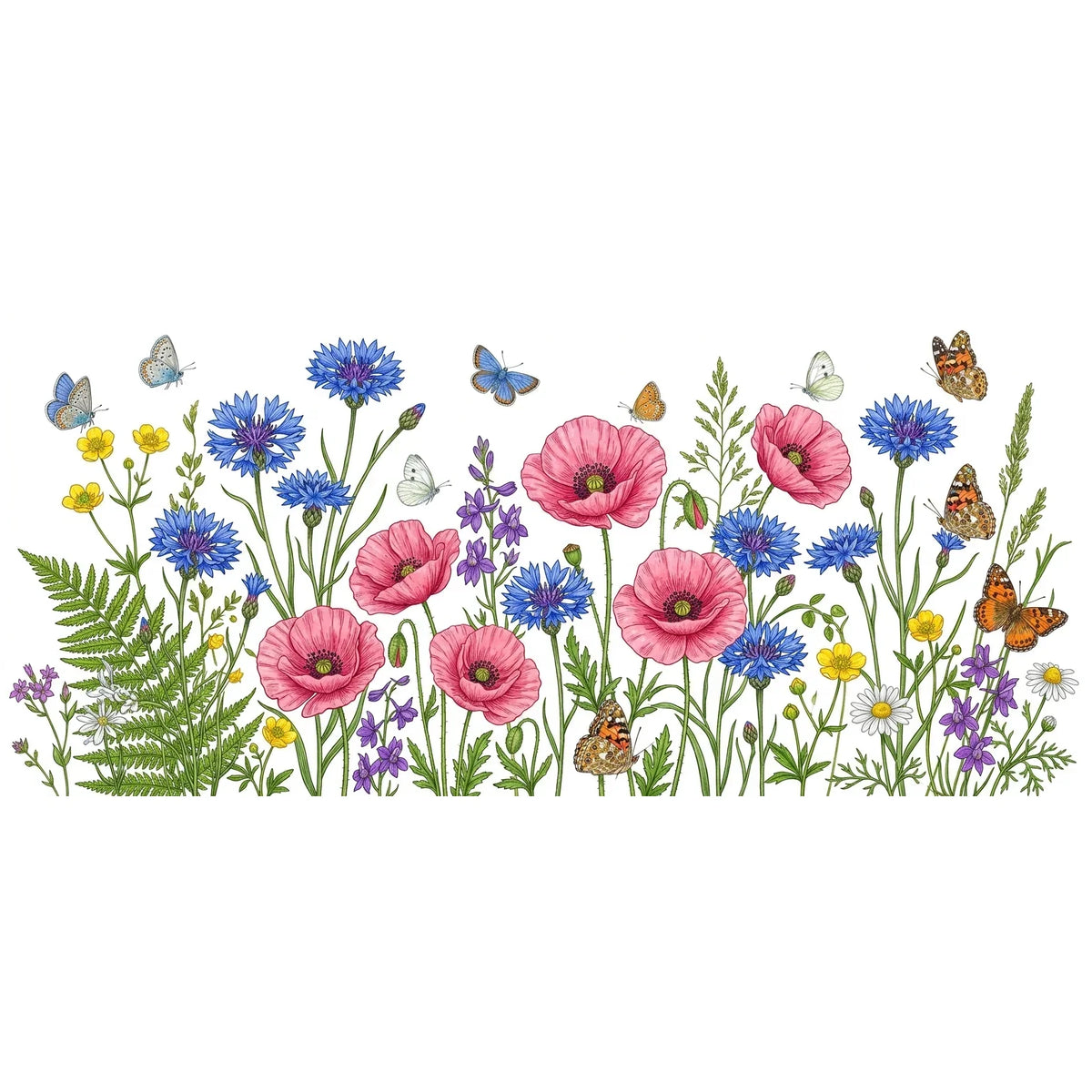 Watercolor Wildflower Butterfly Decal | Botanical Wall Sticker