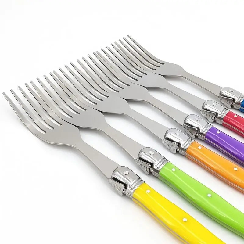 6-Piece Laguiole Rainbow Steak Fork Set – Colorful Cutlery