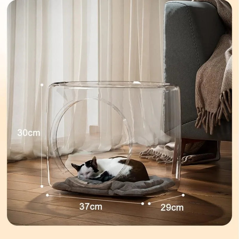 Transparent Space Capsule Cat Bed – Large Semi-Enclosed Nest