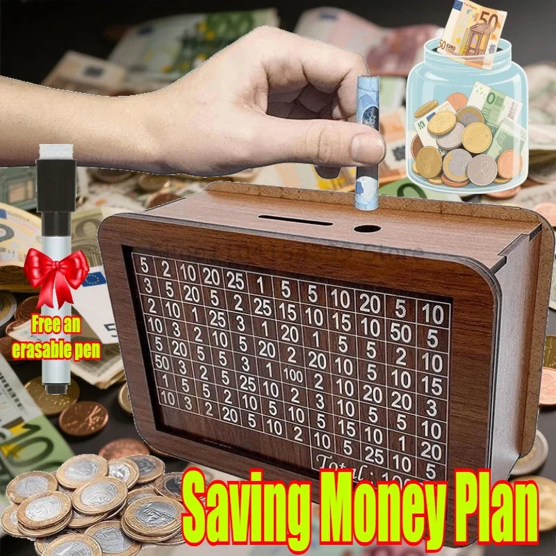 Wooden Money Saving Challenge Box – 1000 to 10000 Piggy Bank
