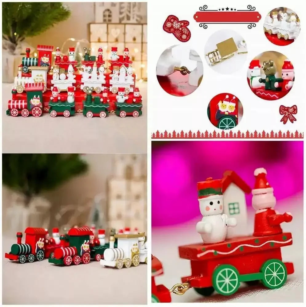 Christmas Wooden Mini Train Ornament Set – 3-Piece Décor