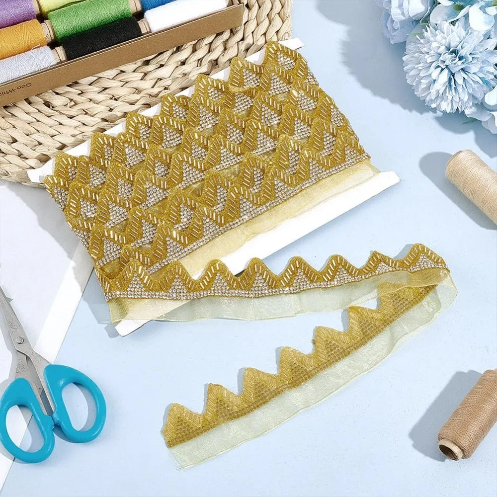 Rhinestone Glass Bead Lace Ribbon Goldenrod 41mm – 5 Yards