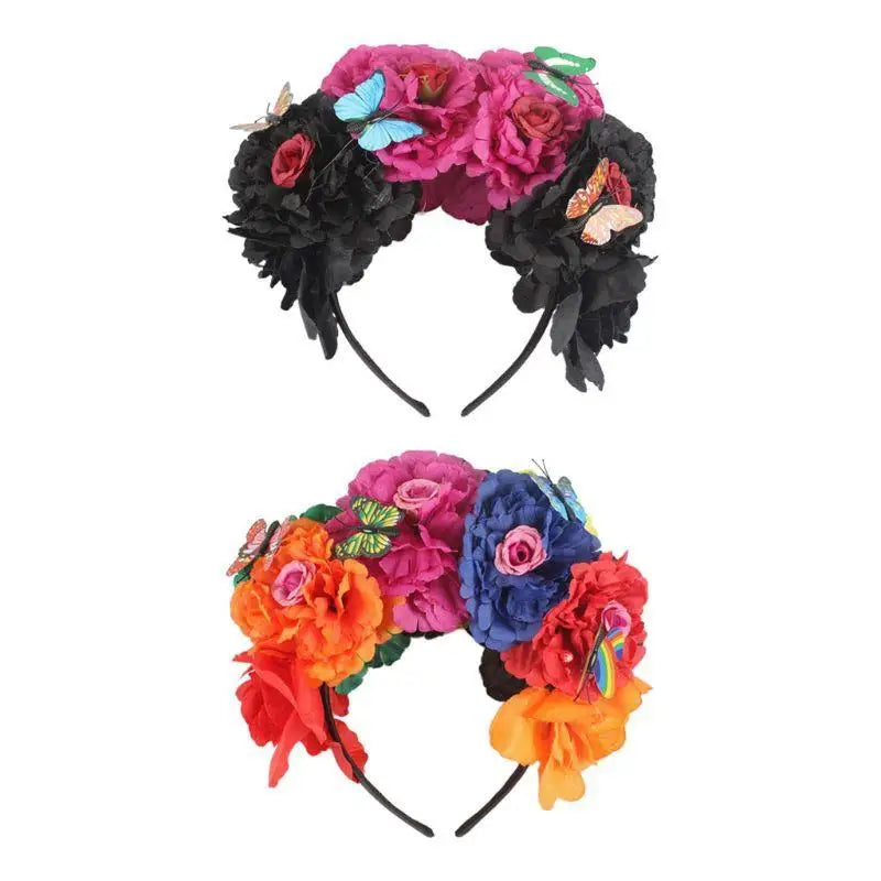 Halloween Colorful Peony Flower Headband Fairy Butterfly Mexican