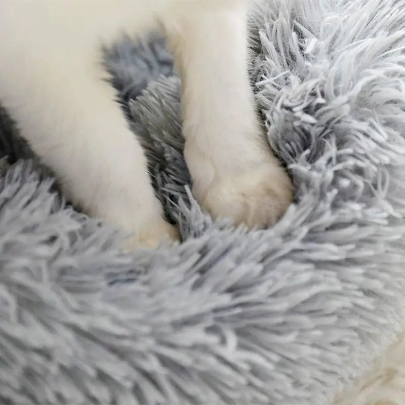 Plush Donut Round Pet Bed for Cats & Small Dogs | Washable
