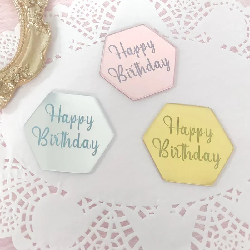 Happy Birthday Cupcake Toppers Gold Acrylic Circle Dessert Cake DIY