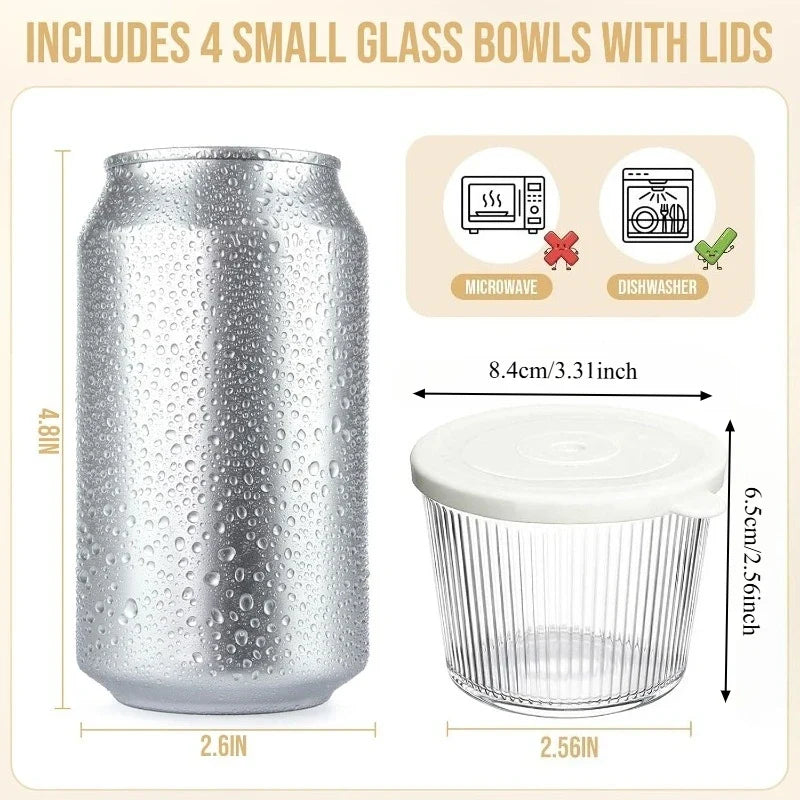 KEMORELA Glass Bowls with Lids – Stackable Striped Set