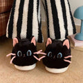 Women's Black Cat Fluffy Plush Slippers | Faux Fur Mules