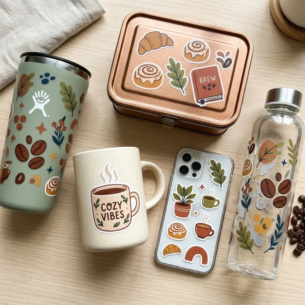 Cozy Coffee UV Transfer Stickers – Waterproof Cafe Decals