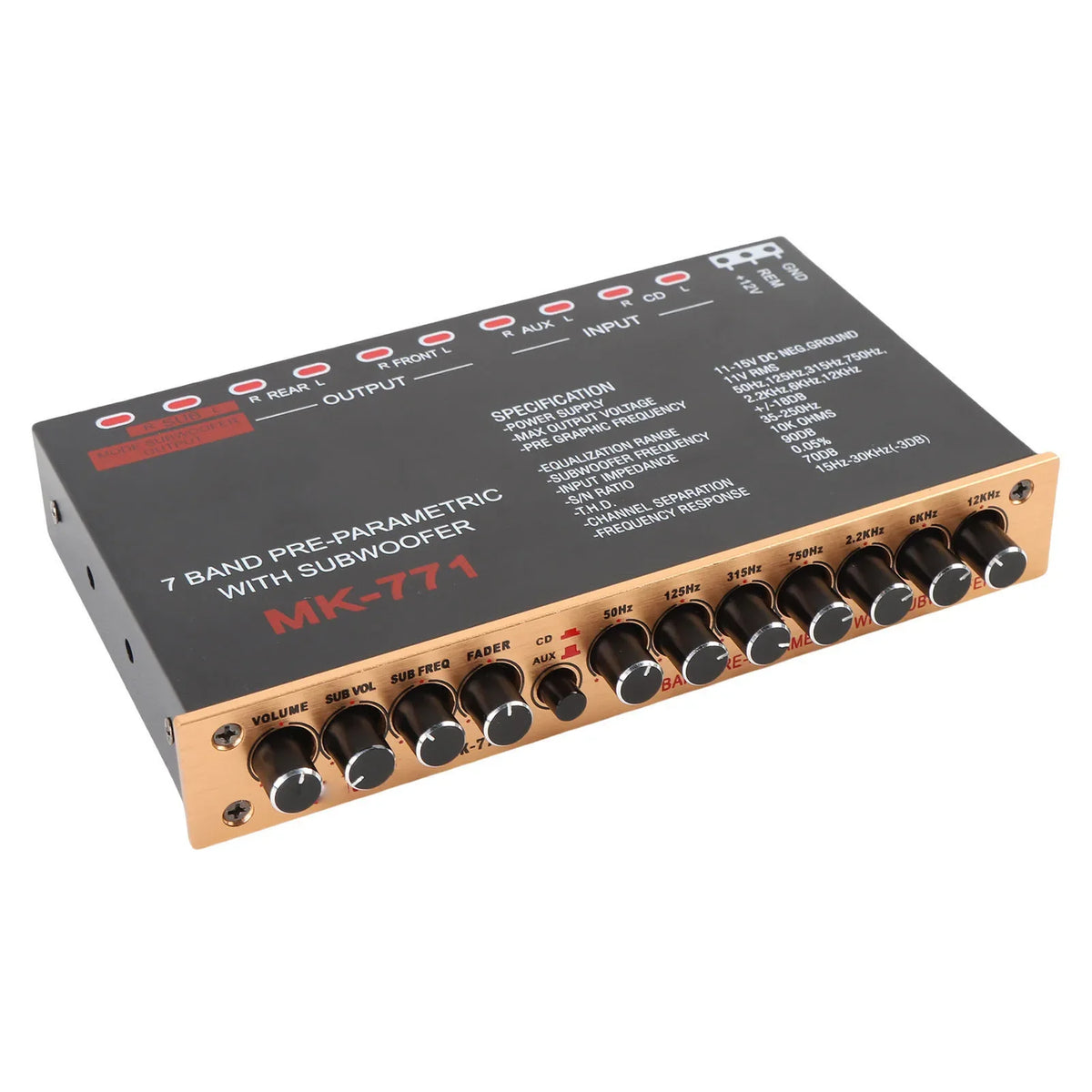 7-Band Car Graphic Equalizer | Front Rear Subwoofer Output