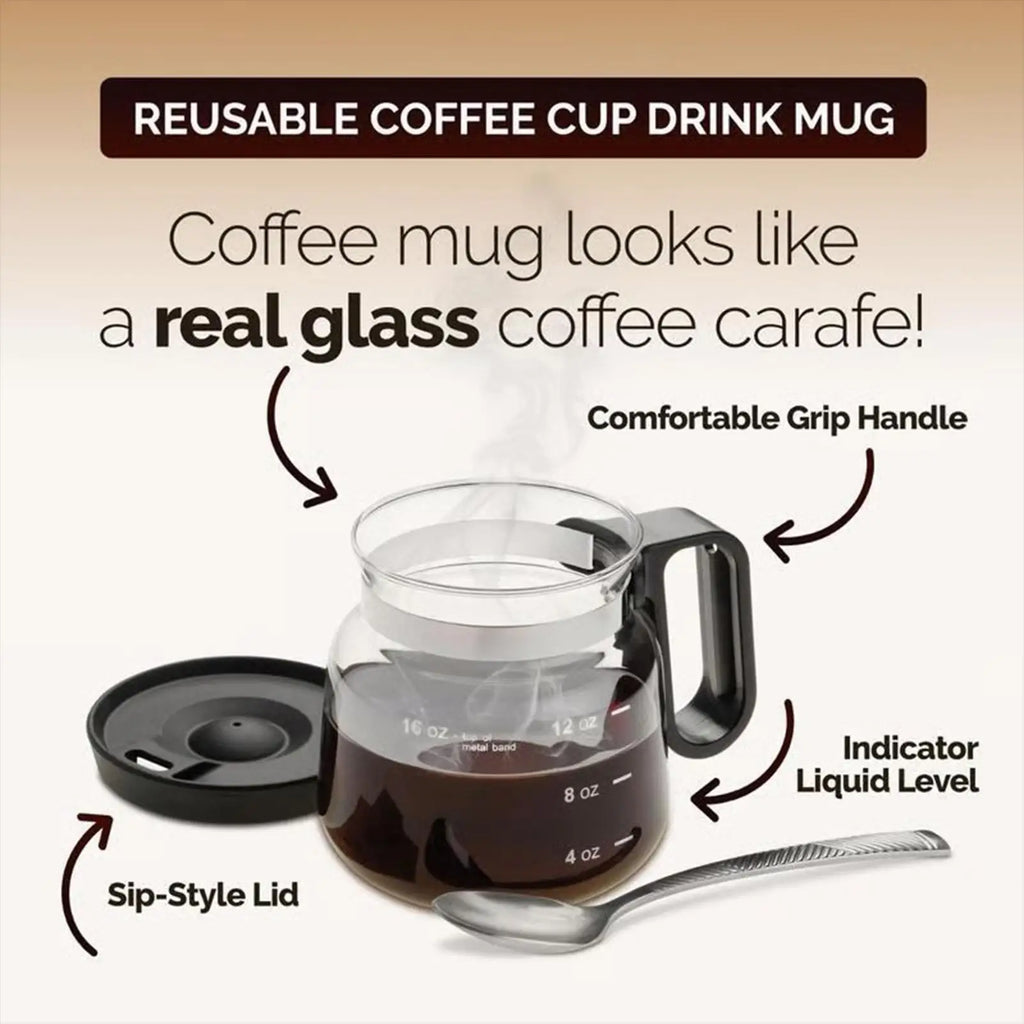 Clear Glass Coffee Mugs Cups Travel Mug Pot Drinking Lid Cold
