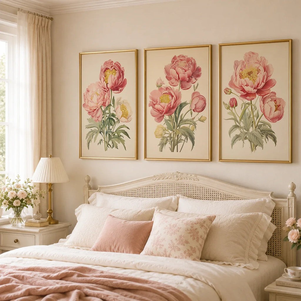 Vintage Botanical Peony Canvas Print | Pink Floral Wall Art