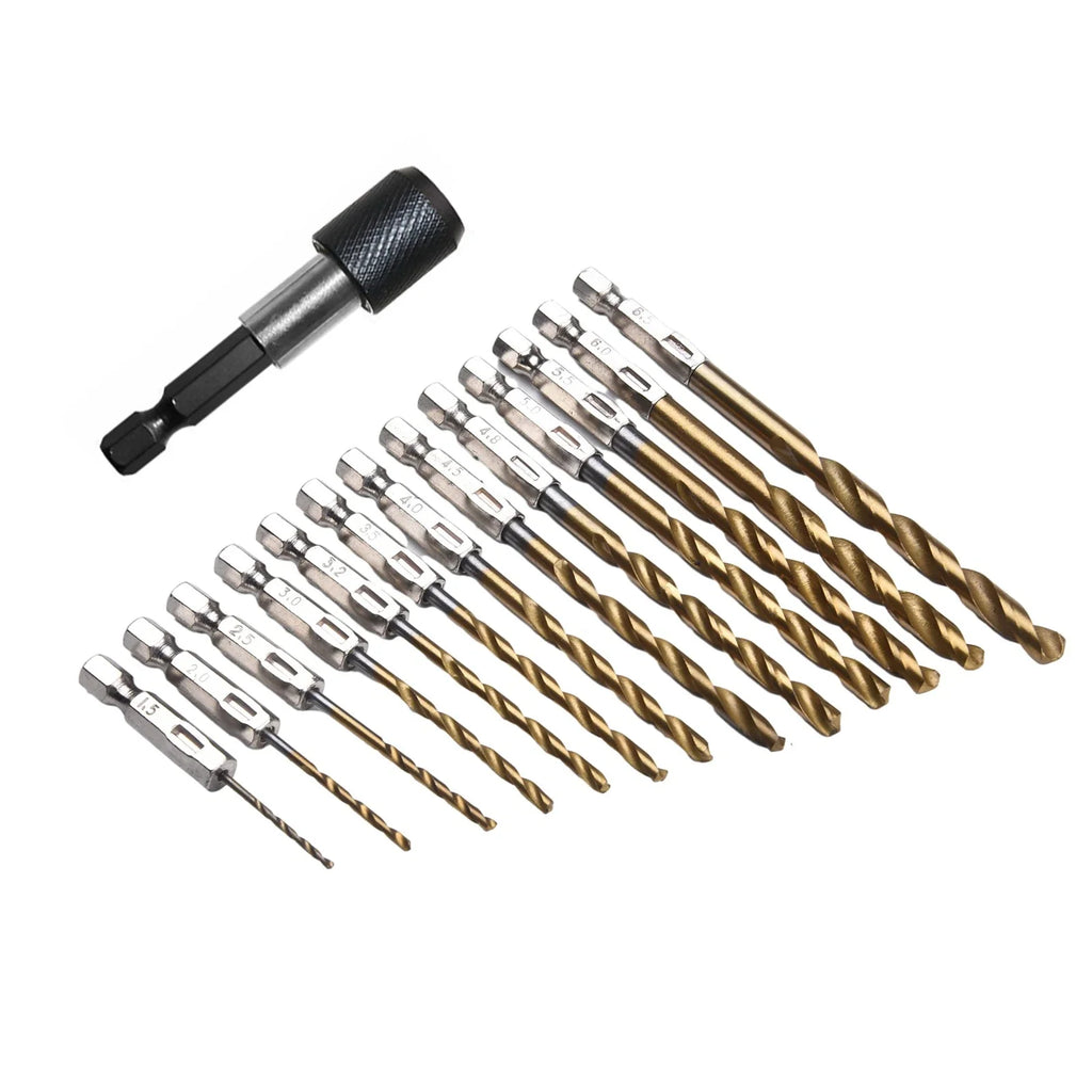 13-Piece HSS Twist Drill Bit Set 1.5–6.5mm | 1/4" Hex Shank