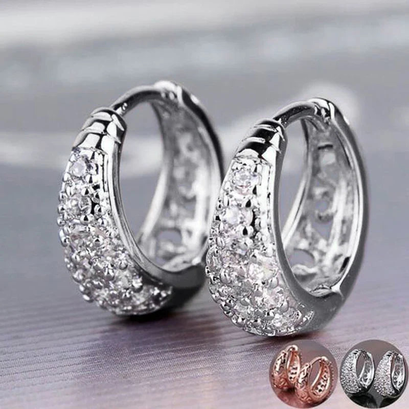 Huitan CZ Paved Geometric Hoop Earrings – Women's Fashion