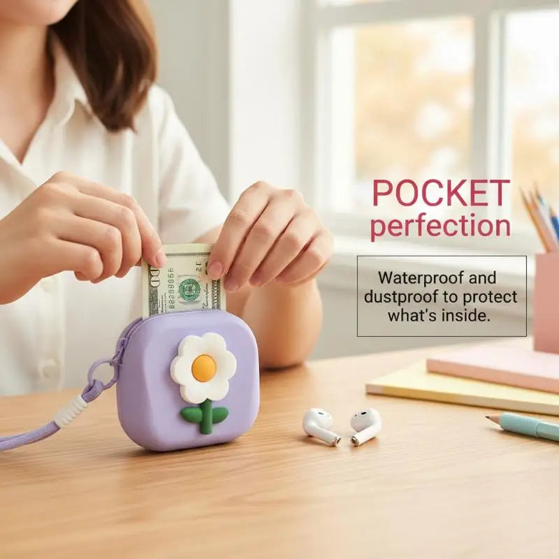 Flower Silicone Mini Wallet & Coin Purse with Lanyard | Waterproof