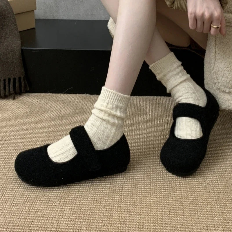 Women's Plush-Lined Cotton Flat Shoes – Warm Mary Janes