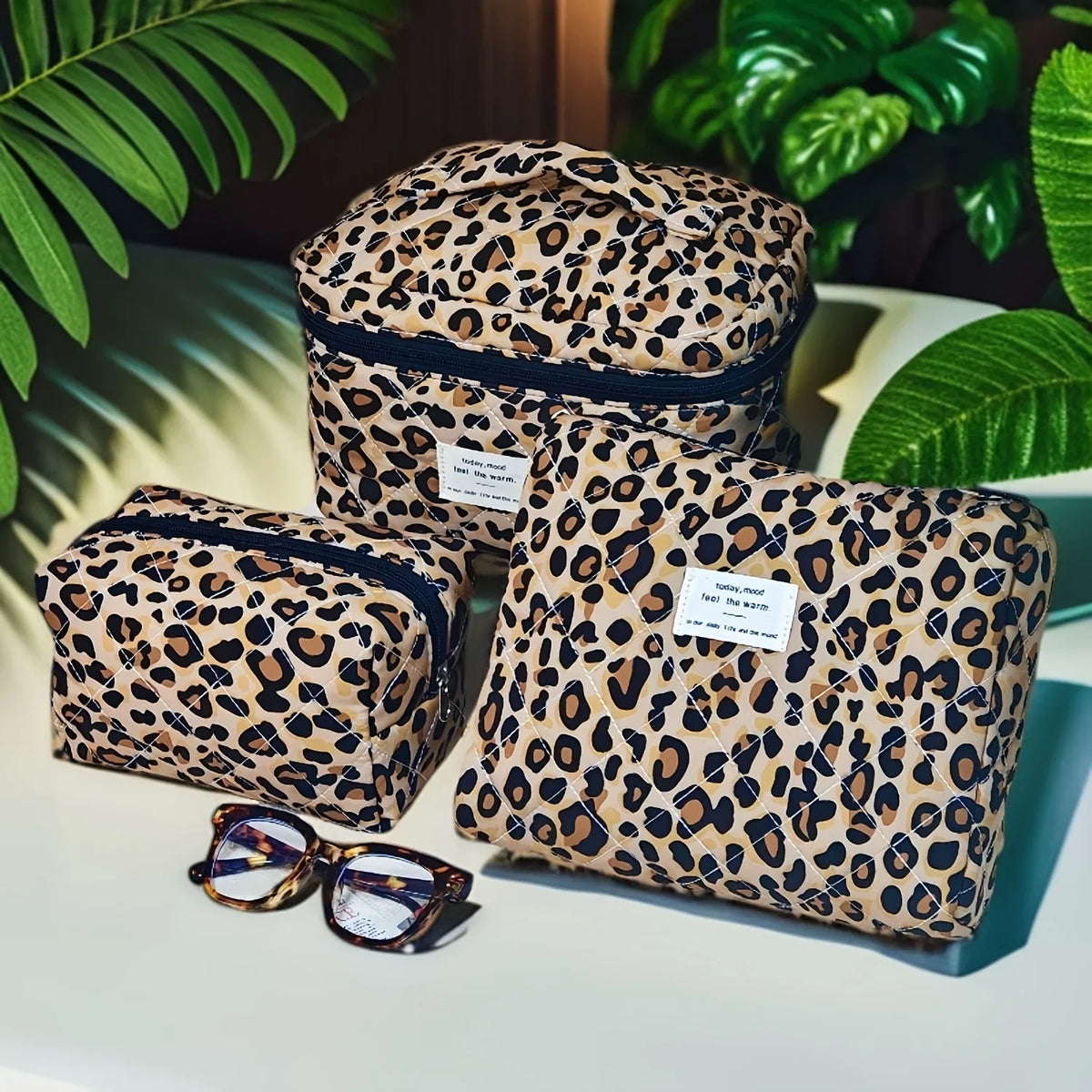 European American Ins Leopard Print Makeup Bag Double Layer Large