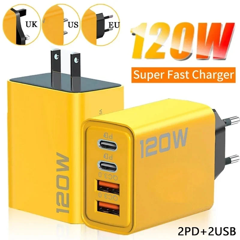 120W 4-Port USB-C Fast Charger PD 3.0 | EU US UK Wall Adapter