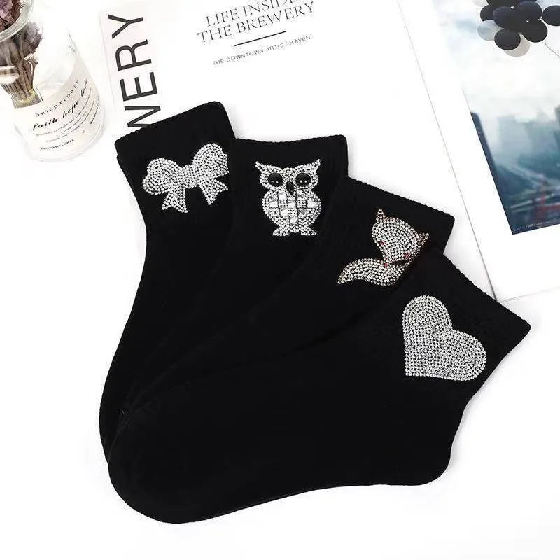 Rhinestone Sparkling Low Cut Socks | Cute Cartoon Animal Women