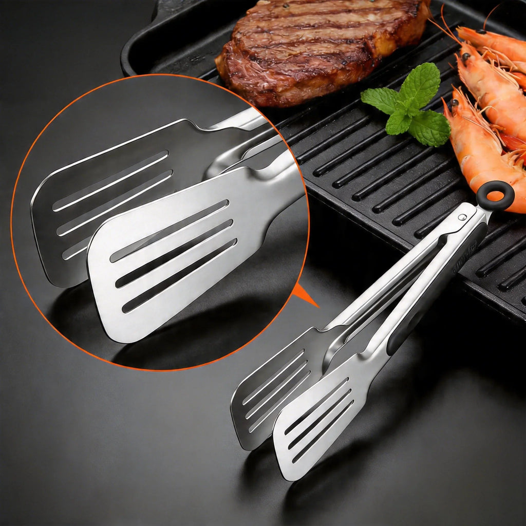 Stainless Steel BBQ Tongs – Non-Slip Long Handle Kitchen Tool