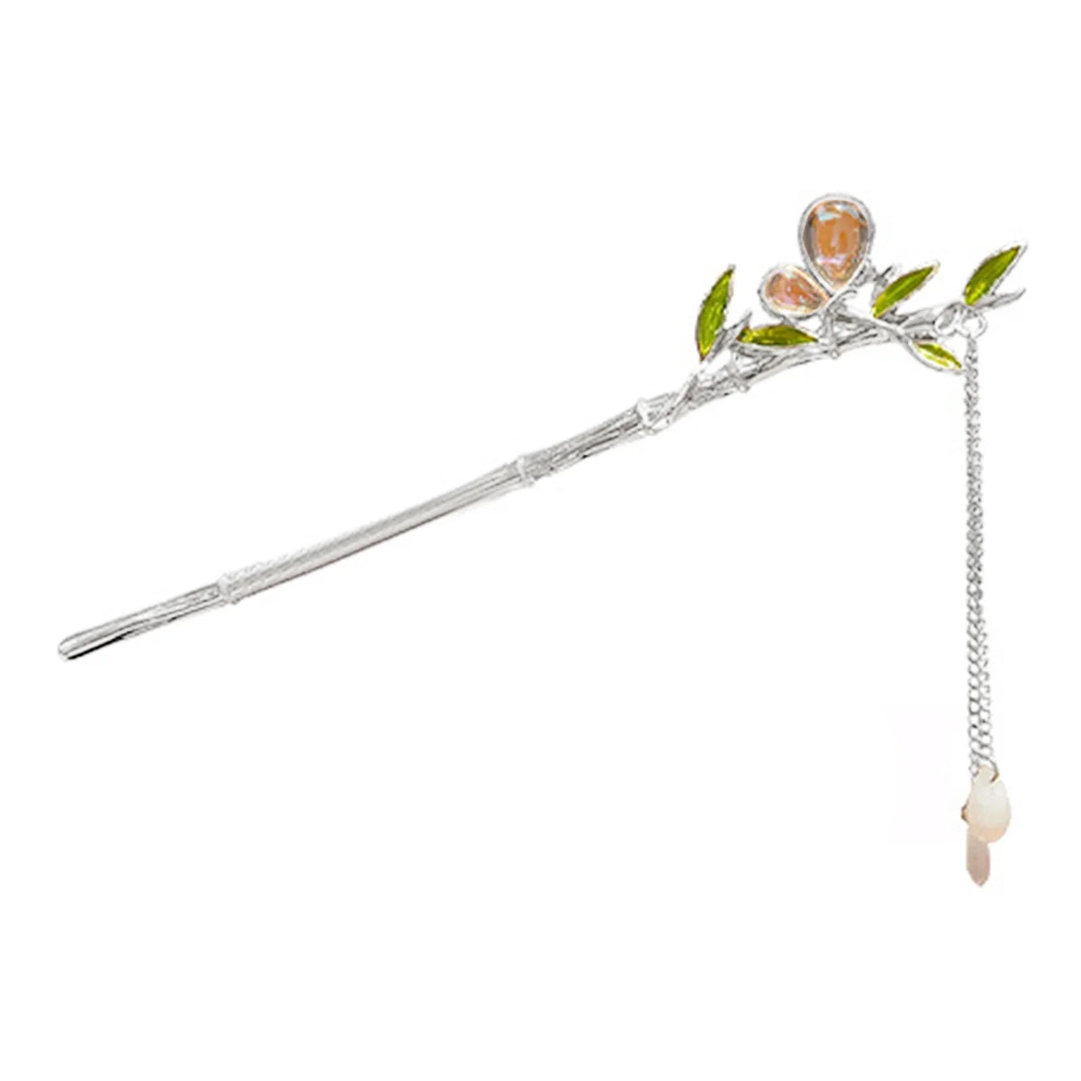 Green Bamboo Cat-Eye Tassel Hairpin | Hanfu Hair Stick
