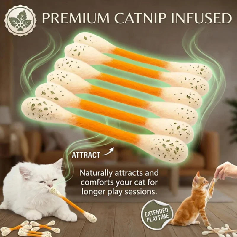 Cotton Swab Catnip Toy 6-Pack | Kitten Biting & Teeth Cleaning