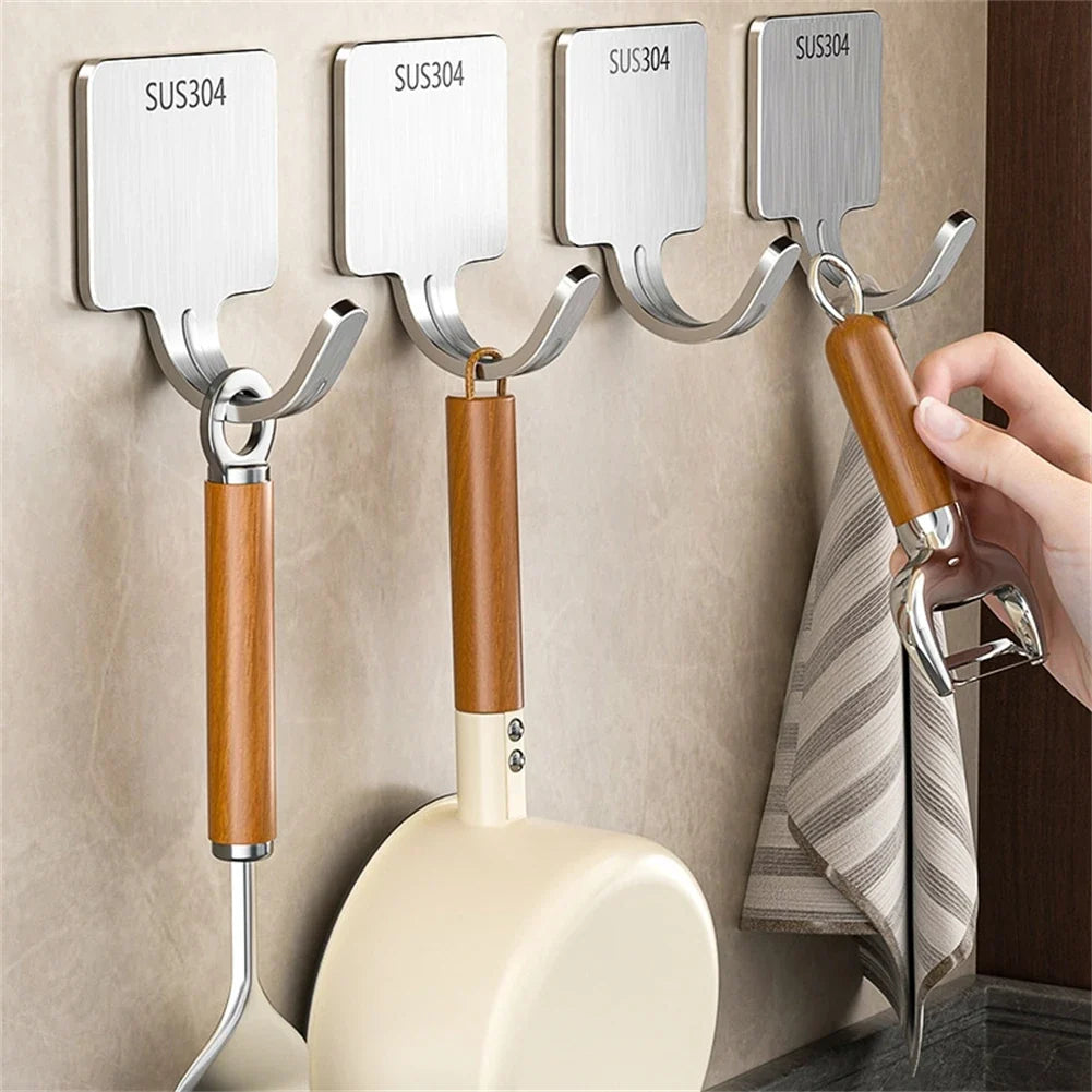 No Drill Towel Hooks Stainless Steel Wall Coat Hangers Keys Clothes