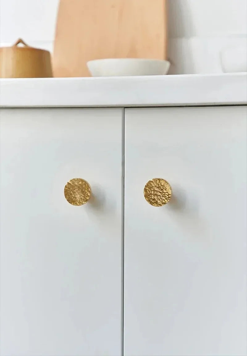 Nordic Solid Brass Cabinet Knobs – Hammered Golden Drawer Pulls
