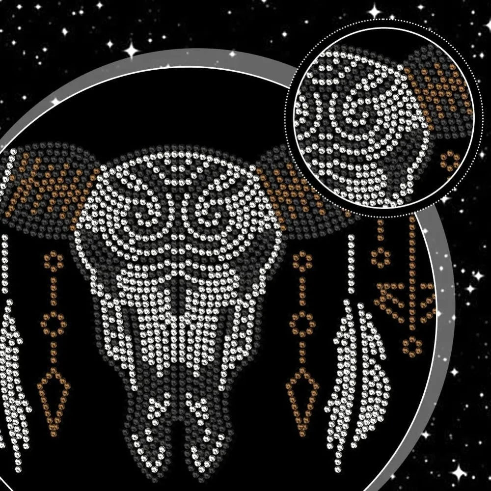 Rhinestone Iron-On Patch – Bohemian Cow Skull Appliqué 29.7x21cm